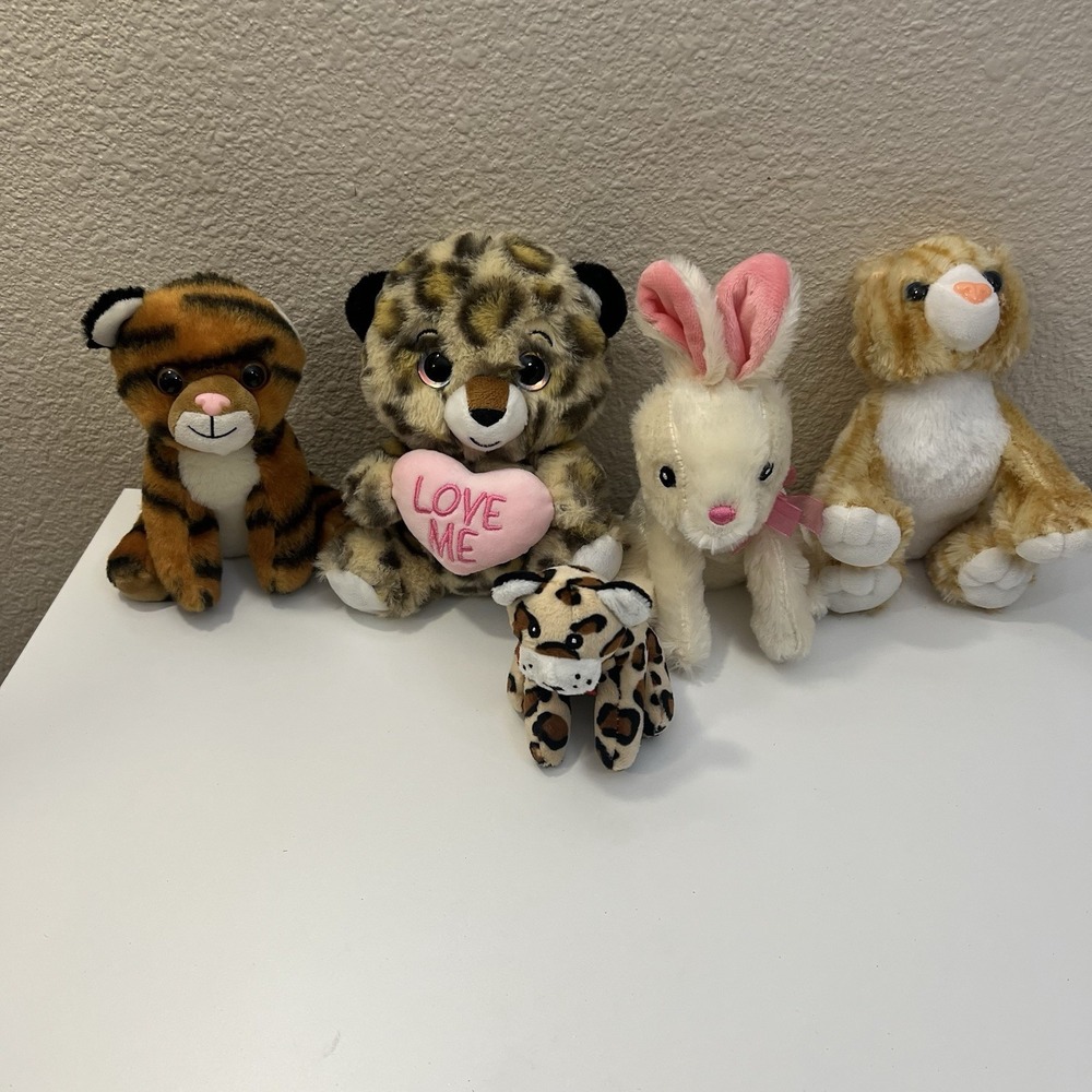 Unbranded Plush Stuffed Animal Lot Tiger Leopard Bunny Cat Multicolor Small